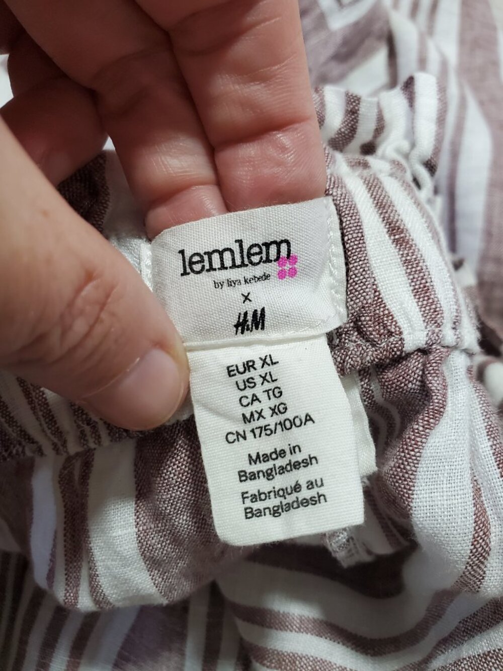H&M x LEMLEM 100% Linen 28" Paperbag Pants Red White Stripe XL Belt Beach Travel - Picture 10 of 14